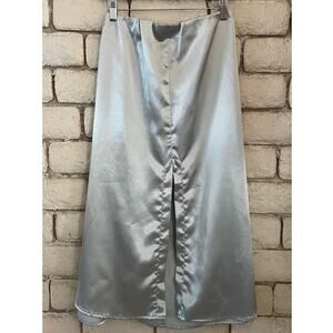 Zara Seafoam Green High Shine Satin Effect Maxi Skirt with Front Slit Size Small